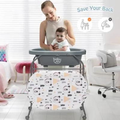 Hivvago Folding Baby Changing Table with Bathtub and 4 Universal Wheels