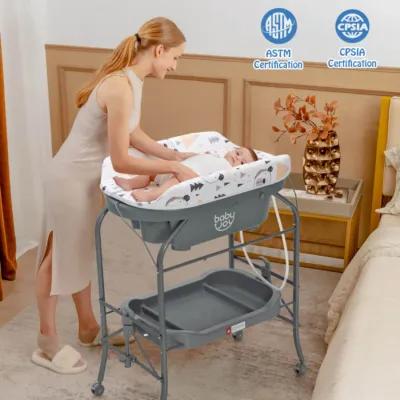 Hivvago Folding Baby Changing Table with Bathtub and 4 Universal Wheels