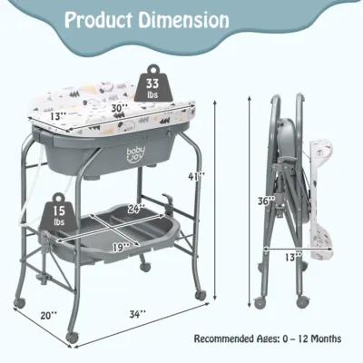 Hivvago Folding Baby Changing Table with Bathtub and 4 Universal Wheels