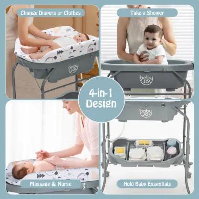 Hivvago Folding Baby Changing Table with Bathtub and 4 Universal Wheels