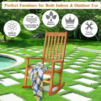 Hivvago Indoor Outdoor Wooden High Back Rocking Chair