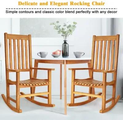 Hivvago Indoor Outdoor Wooden High Back Rocking Chair