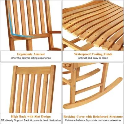 Hivvago Indoor Outdoor Wooden High Back Rocking Chair