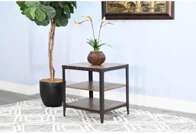 Sunny Designs San Diego Metal & Solid Wood End Table in Brown