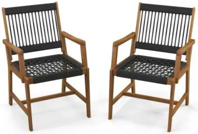 Hivvago Set of 2 Patio Acacia Wood Dining Chairs with Armrests for Lawn Yard