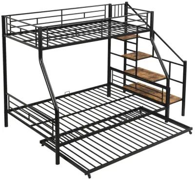 Merax Metal Bunk Bed with Trundle and Storage Staircase