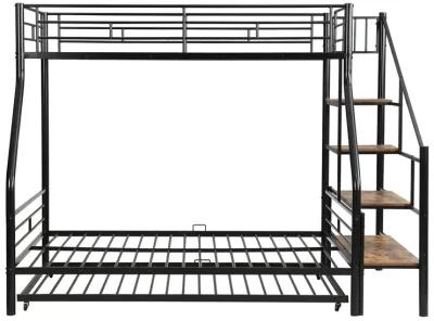 Merax Metal Bunk Bed with Trundle and Storage Staircase