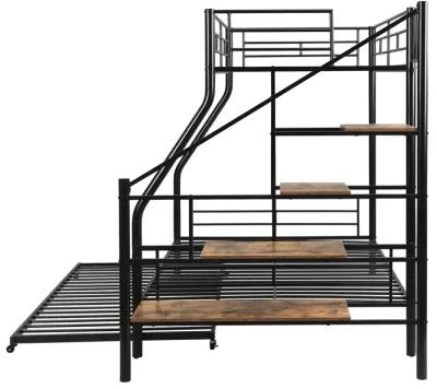 Merax Metal Bunk Bed with Trundle and Storage Staircase