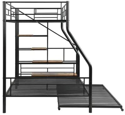 Merax Metal Bunk Bed with Trundle and Storage Staircase