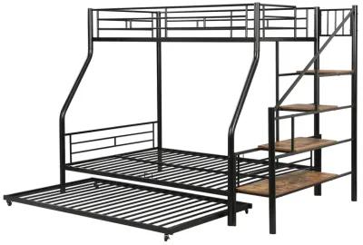 Merax Metal Bunk Bed with Trundle and Storage Staircase