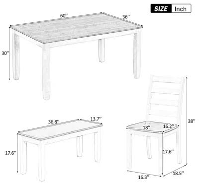 Rustic Style 6-Piece Dining Room Table Set With 4 Ergonomic Designed Chairs & A Bench