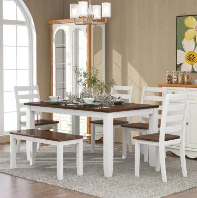 Rustic Style 6-Piece Dining Room Table Set With 4 Ergonomic Designed Chairs & A Bench