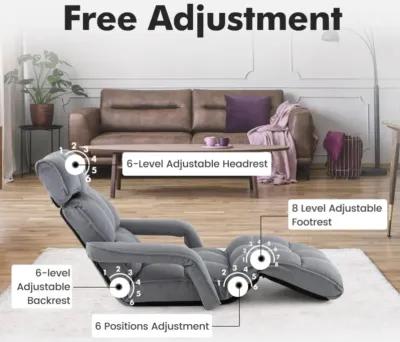 Hivvago 6-Position Adjustable Floor Chair with Adjustable Armrests and Footrest-Gray