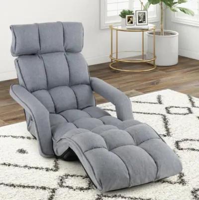 Hivvago 6-Position Adjustable Floor Chair with Adjustable Armrests and Footrest-Gray