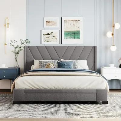 Merax Linen Upholstered Platform Bed with 3 Drawers