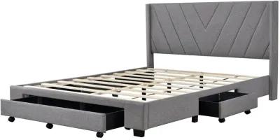 Merax Linen Upholstered Platform Bed with 3 Drawers