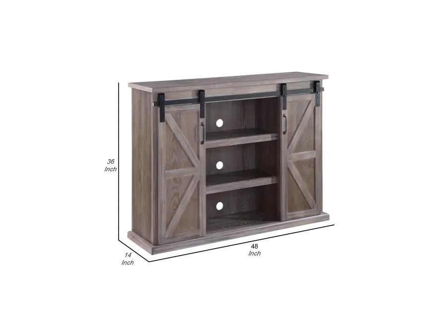 TV Stand with 2 Barn Sliding Doors and Farmhouse Style, Rustic Brown-Benzara