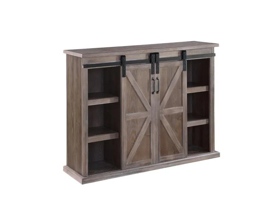 TV Stand with 2 Barn Sliding Doors and Farmhouse Style, Rustic Brown-Benzara