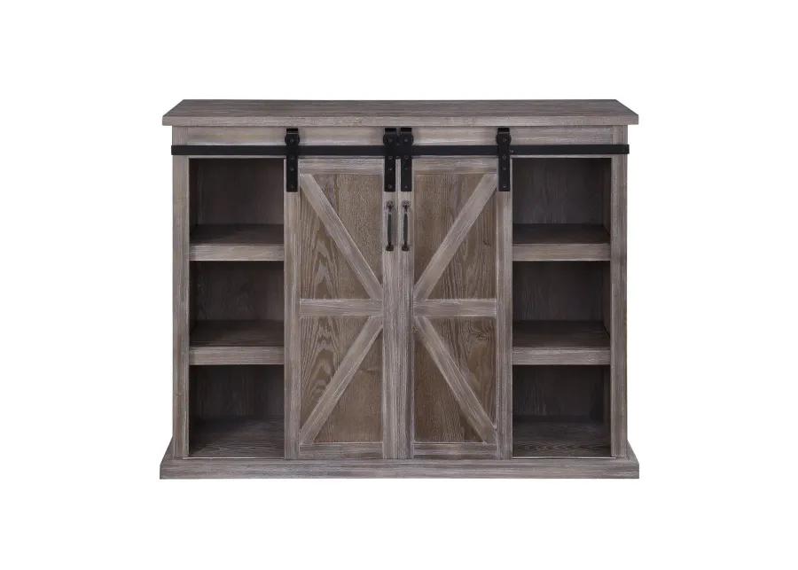 TV Stand with 2 Barn Sliding Doors and Farmhouse Style, Rustic Brown-Benzara