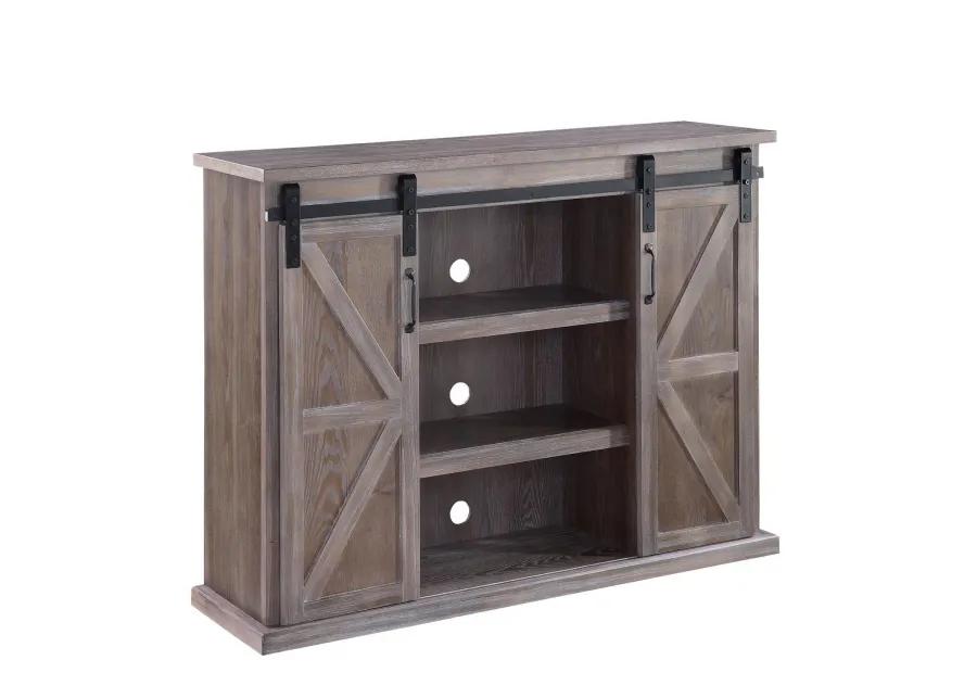 TV Stand with 2 Barn Sliding Doors and Farmhouse Style, Rustic Brown-Benzara