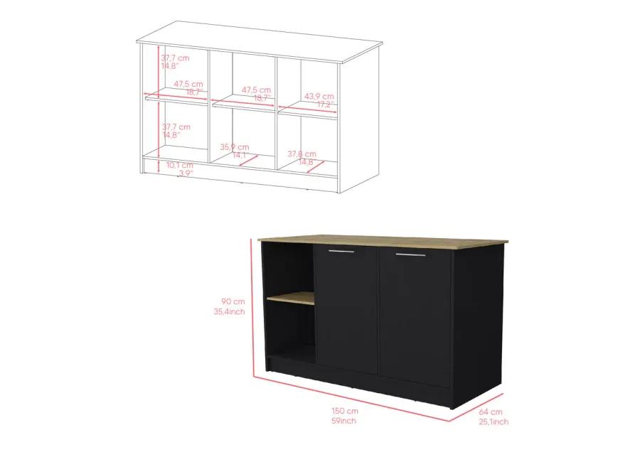 Kitchen Island Padua, Kitchen, Black / Macadamia