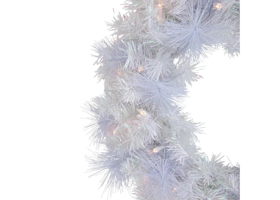 Pre-Lit Vermont White Pine Artificial Christmas Wreath  24-Inch  Clear Lights