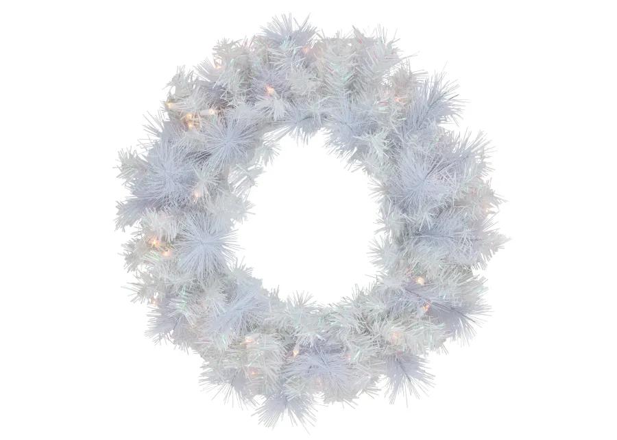 Pre-Lit Vermont White Pine Artificial Christmas Wreath  24-Inch  Clear Lights