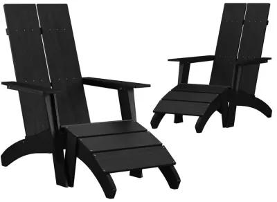 Flash Furniture Set of 2 Sawyer Adirondack Style Chairs with Footrests - Black Poly Resin - Weather Resistant