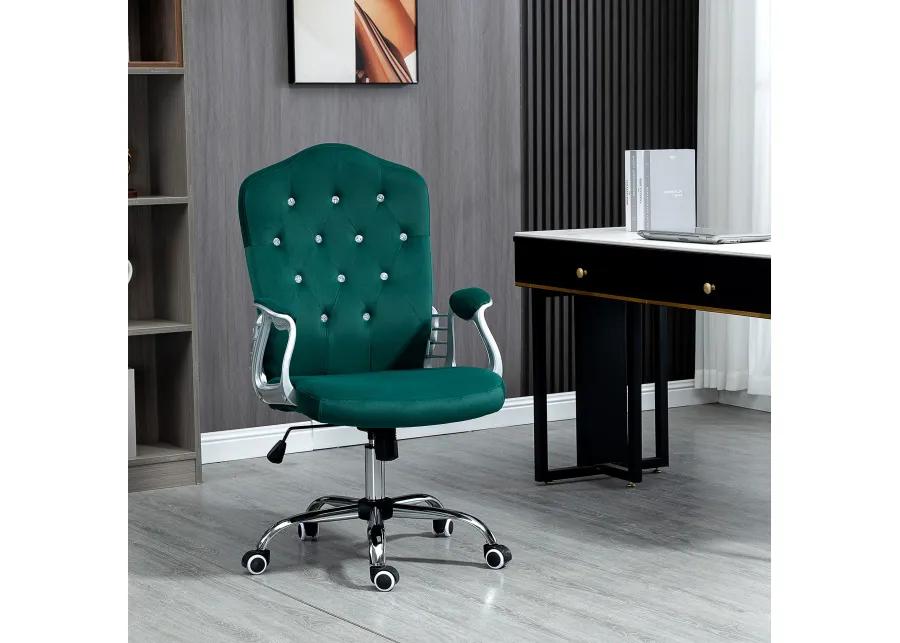 Vinsetto Home Office Chair, Velvet Computer Chair, Button Tufted Desk Chair with Swivel Wheels, Adjustable Height, and Tilt Function, Dark Green