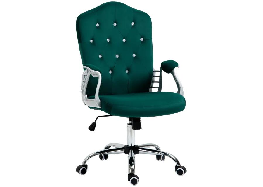 Vinsetto Home Office Chair, Velvet Computer Chair, Button Tufted Desk Chair with Swivel Wheels, Adjustable Height, and Tilt Function, Dark Green