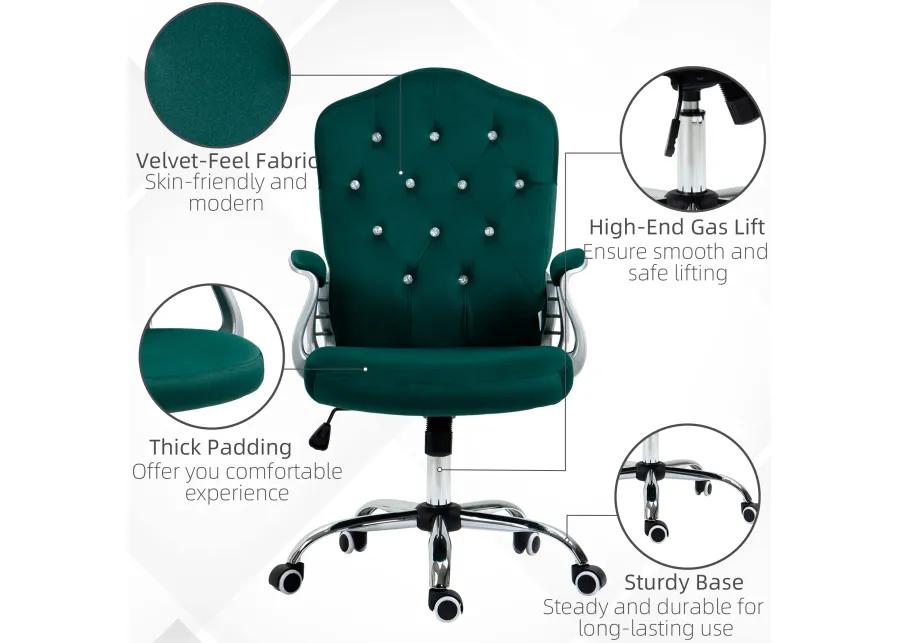 Vinsetto Home Office Chair, Velvet Computer Chair, Button Tufted Desk Chair with Swivel Wheels, Adjustable Height, and Tilt Function, Dark Green