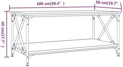 Coffee Table Brown Oak 39.4"x19.7"x17.7" Engineered Wood and Iron