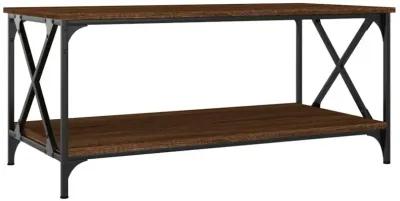 Coffee Table Brown Oak 39.4"x19.7"x17.7" Engineered Wood and Iron