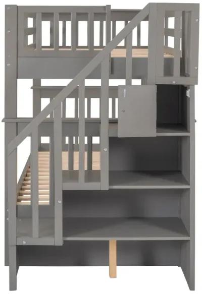 Stairway Twin-Over-Twin Bunk Bed With Storage And Guard Rail For Bedroom, Dorm