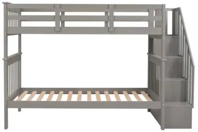 Stairway Twin-Over-Twin Bunk Bed With Storage And Guard Rail For Bedroom, Dorm