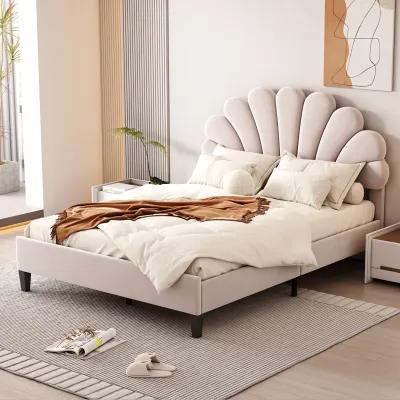 Merax Upholstered Platform Bed with Flower Pattern Velvet Headboard