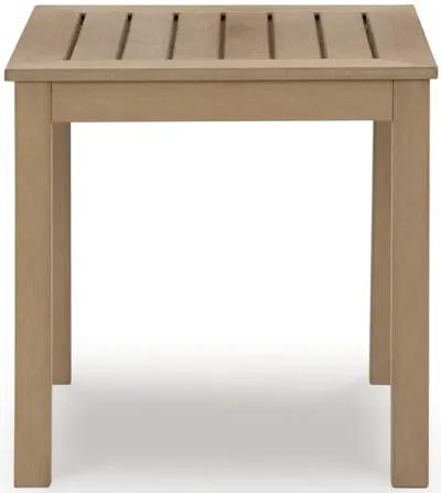 Karo 24 Inch Outdoor Side End Table, Modern Slatted Top, Natural Brown - Benzara