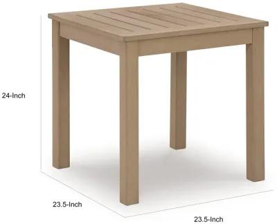 Karo 24 Inch Outdoor Side End Table, Modern Slatted Top, Natural Brown - Benzara