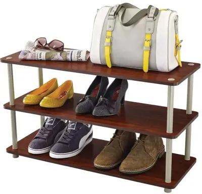 QuikFurn Dark Cherry 3-Shelf Modern Shoe Rack - Holds up to 12 Pair of Shoes