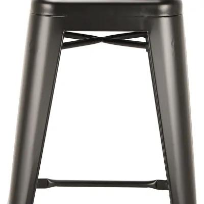 Giri 30 Inch Barstool Chair, Footrest and Tapered Legs, Black Metal Finish - Benzara