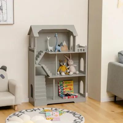 Kids Wooden Dollhouse Bookshelf with Anti-Tip Design and Storage Space