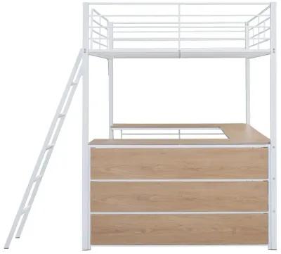 Merax Metal Loft Bed with L-shaped Desk