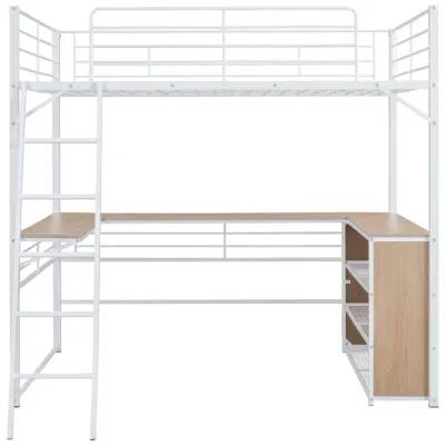 Merax Metal Loft Bed with L-shaped Desk