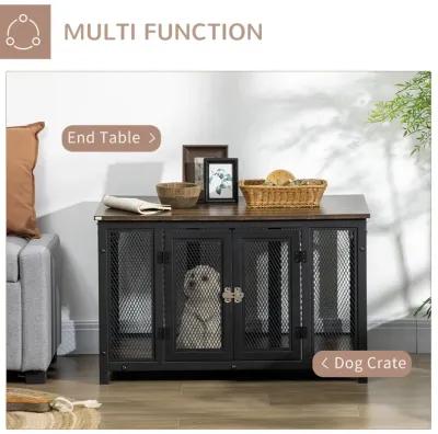 Brown/Black Pet Crate: Large Dog Furniture with Spacious Interior