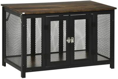 Brown/Black Pet Crate: Large Dog Furniture with Spacious Interior