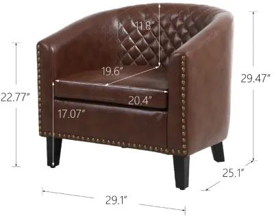 Accent Barrel Chair Living Room Chair With Nailheads And Solid Wood Legs Light Coffee