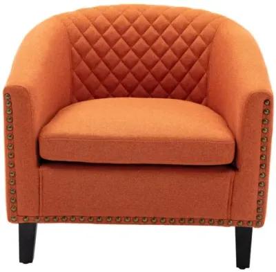 Accent Barrel Chair Living Room Chair With Nailheads And Solid Wood Legs Light Coffee