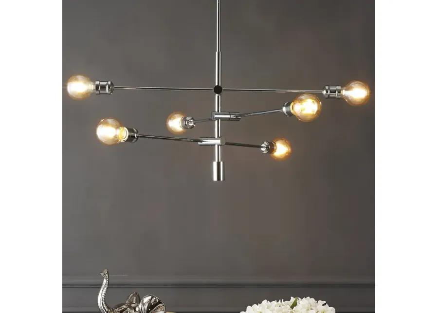 Atlas 36" 6-Light Modern Vintage Iron Arm-Adjustable LED Chandelier, Chrome