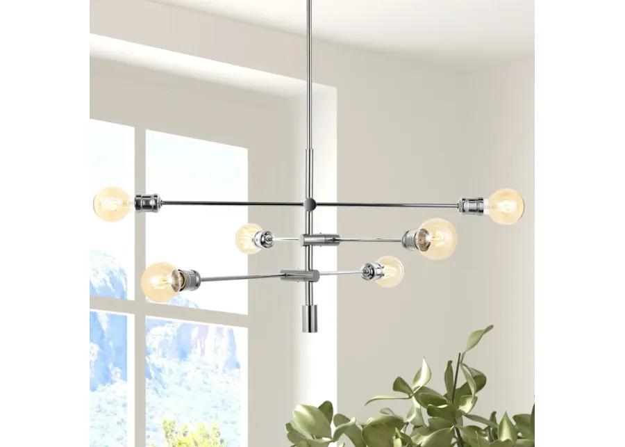 Atlas 36" 6-Light Modern Vintage Iron Arm-Adjustable LED Chandelier, Chrome