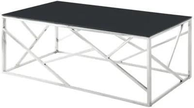 Rectangular Black Glass Coffee Table with Stainless Steel Frame